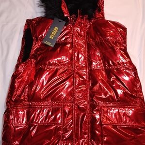 GIFTED LA VEST JACKET WITH HOOD RED WOMENS SMALL 100%POLYESTER